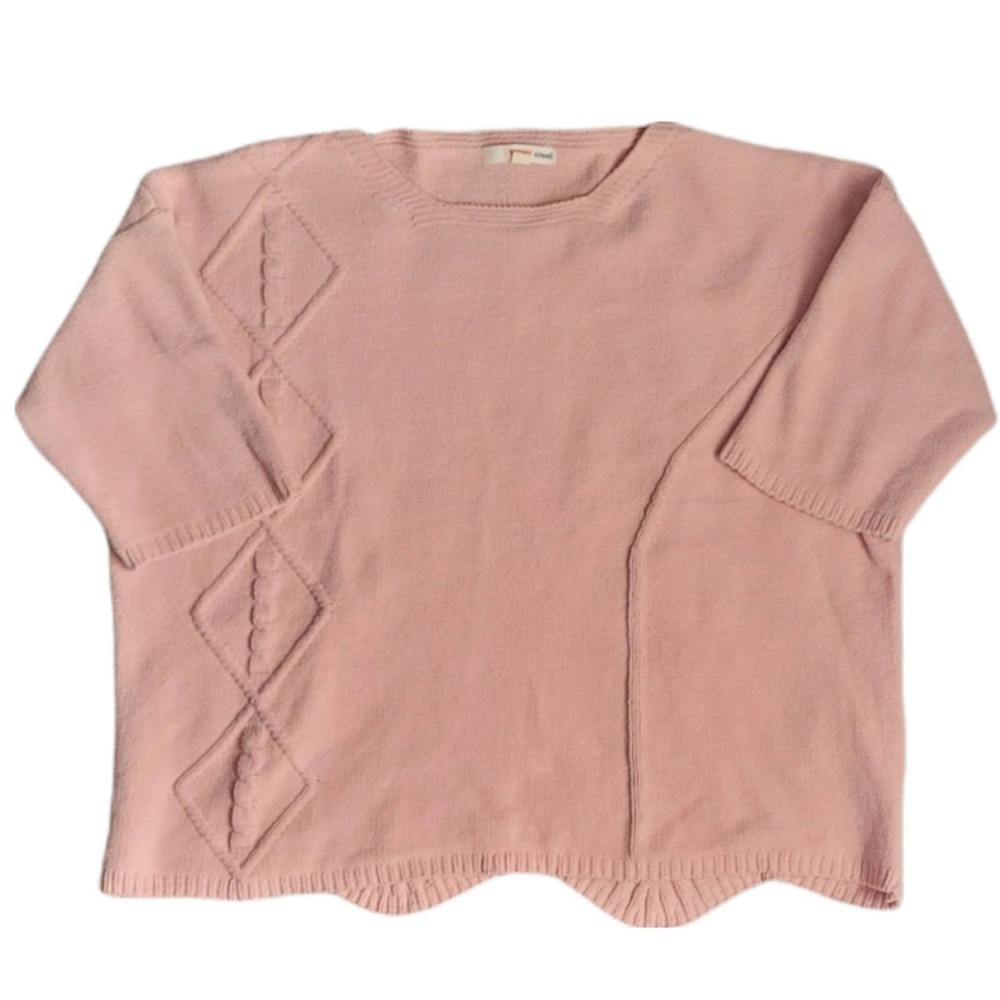 Orange Creek Cropped Chenille Sweater with Scalloped Hem and Half Sleeves Size L